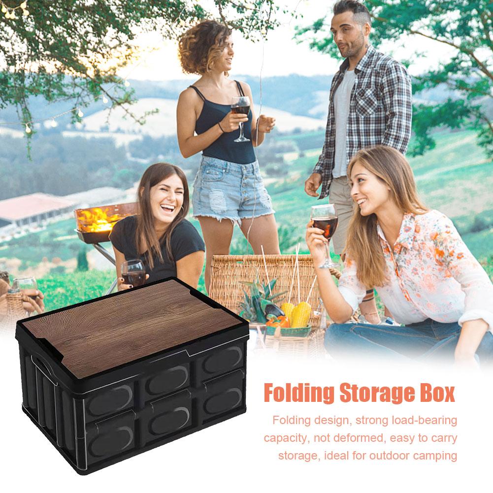 30L Car Trunk Organizing Box Portable Folding Organising Trunk Wood Lid Collapsible Storage Box Heavy Duty for Outdoor Travel