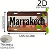 2D Flat, Retro Aluminum Plate, Decorative Plaque & Statues (6"x 12"), Marrakech with Desert Architecture, Travel Themed Decor