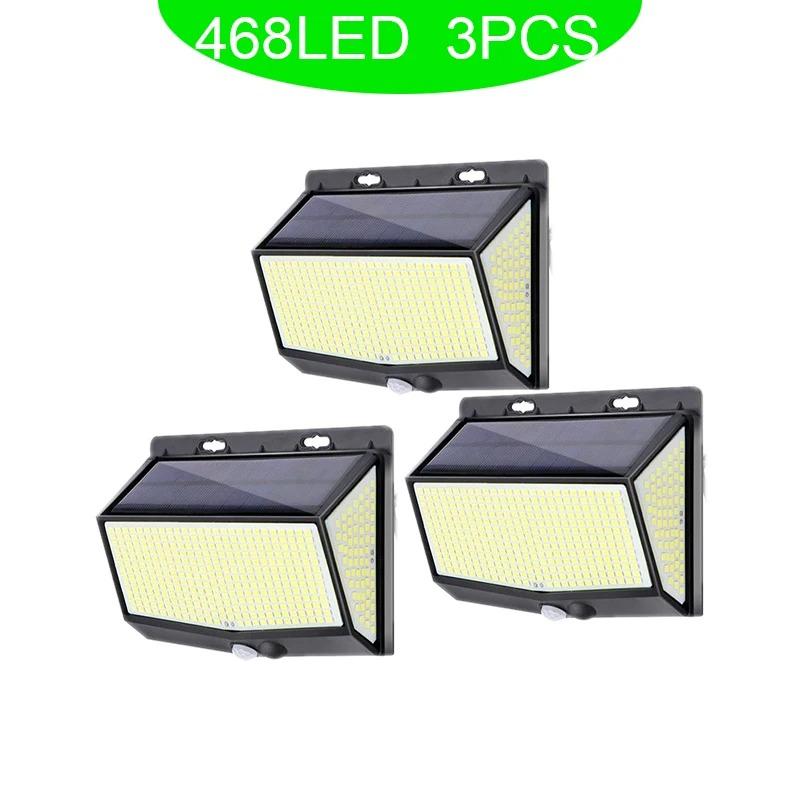 Solar Motion Lights Outdoor 468LED 3 Modes Solar Fence Lights Waterproof Solar Security Lights Yard Door Patio Garage Step 180° Lighting Angle