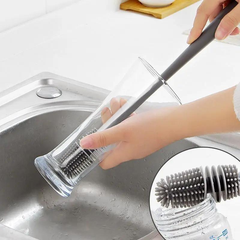 Silicone Cup Brush Useful Things for Kitchen Gadgets Cleaning Tools Long Handle Dish Soap Bathroom Supplies Cloth Goods Home