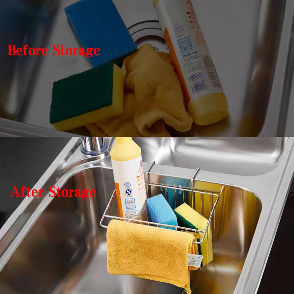 1 Stück Hängender Trockenkorb Küche Schmiedeeisen Edelstahl Abtropfgestell Bürste Schwamm für Spüle Aufbewahrung Abtropfhalter Organizer