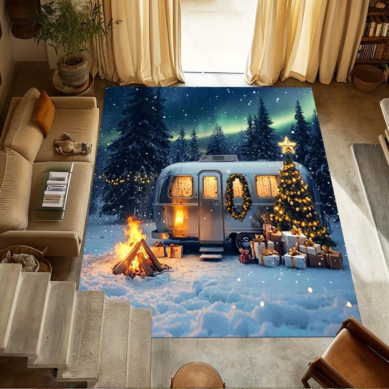 Camping Christmas Crystal Velvet Chair Mat Area Rug - Non-Slip, Floor Mat, Office Desk Chair Rugs, Bedroom Decor.Christmas Gift-1106009