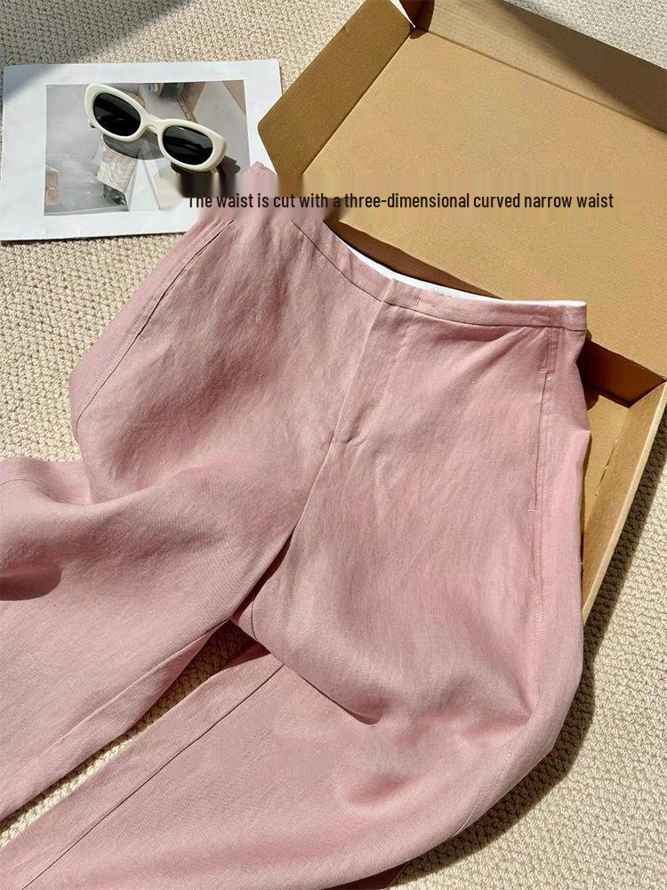 

Old Money Style Pink Linen Pants - Breathable and Cool with Subtle Elegance Small