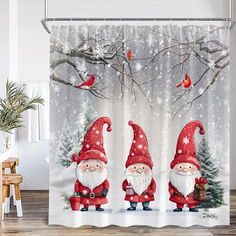 

Cute Snowman Christmas Shower Curtains Santa Claus Xmas Tree Truck Winter Forest Scenery Home Bathroom Decor Bath Curtain Set 90x180cm-35x70in