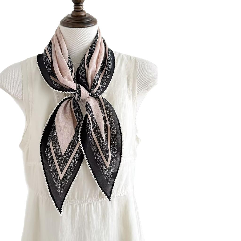 Spring new retro 111 mulberry silk silk scarf fashion temperament silk double crepe lace rhombus scarf accessories