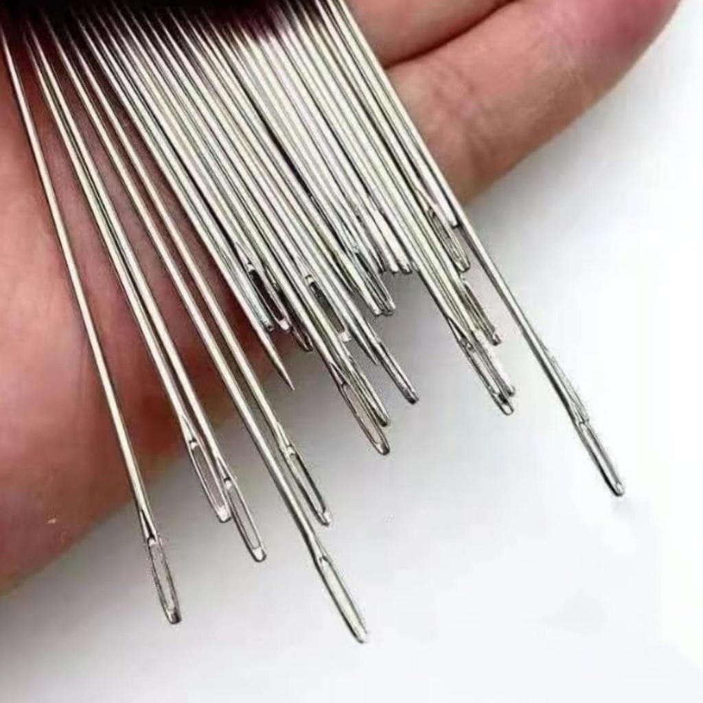 Ensemble d'aiguilles en acier à grand chas Enfilage Fournitures antirouille Aiguilles à grand chas Pour couture à la main Réparation Perlage Garnissage Matelassage