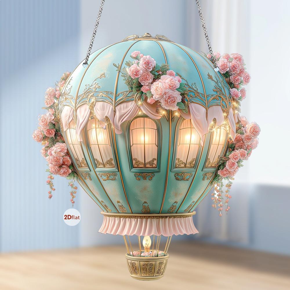 1pc Hot air balloon 2D acrylic pendant car wedding season flowers wall decoration creative romantic pendant home decor