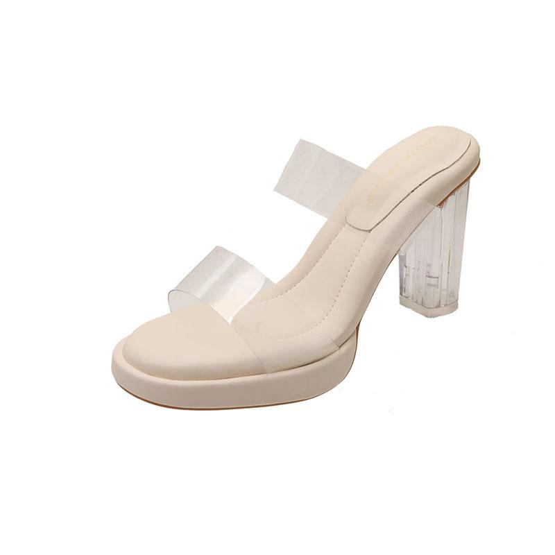 

Beautiful transparent crystal thick high-heeled sandals half slippers women s 2025 new summer wear imperial sister sexy cool slippers 39