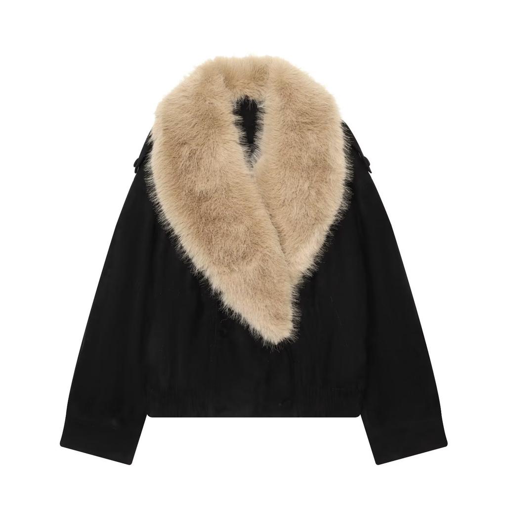Herbst neue europäische und amerikanische Jacke mit Faux-Pelz- und Wildlederstruktur 5761783