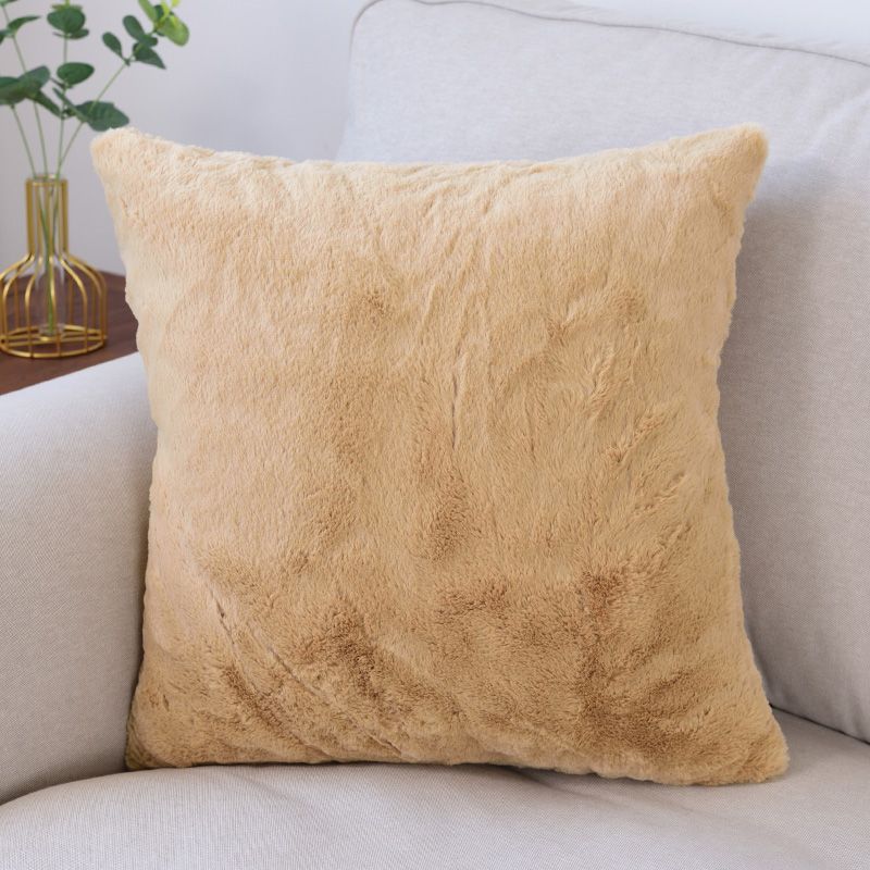 

Living Room Imitation Rabbit Plush Pillowcase Fabric Solid Color Sofa Shallow coffee 40x 40cm pillow case without core]