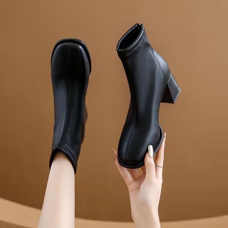 French short boots and ankle boots for women's new autumn and winter 2025 Korean thick heel Martin boots square head thin boots for women