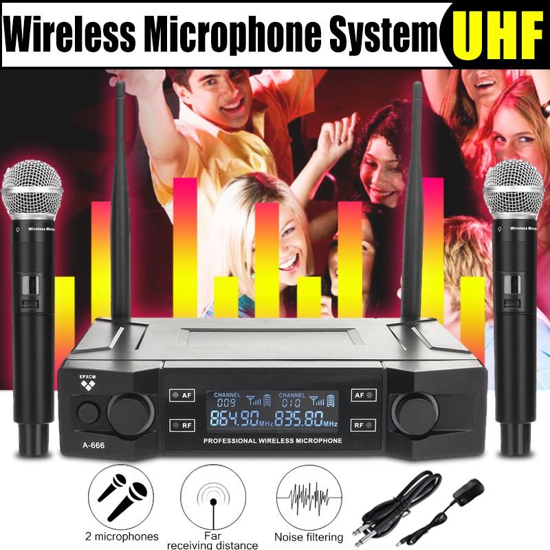 2 Cordless 2 Channel System Handheld Mic Kraoke Speech Supplies Cardioid Microphone Professional Wireless Microphone