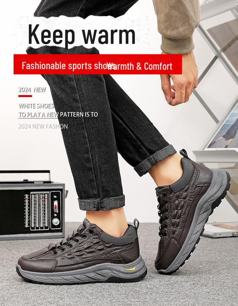 Men's Large Winter Cotton Crocodile Pattern Snow Boots with Velvet Lining