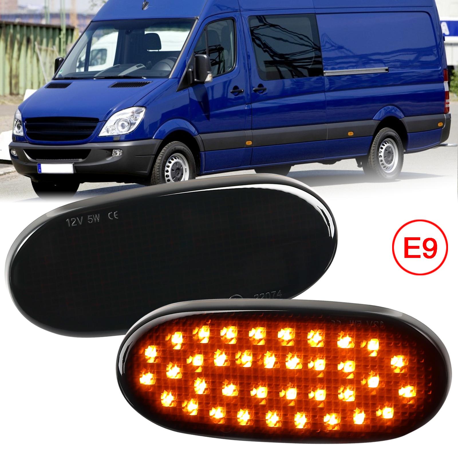

2 шт. Для Mercedes-Benz Sprinter W906 2006-2018 VW Crafter 2006-2016 Прозрачные и дымчатые линзы Светодиодные боковые габаритные огни Янтарные огни чёрный