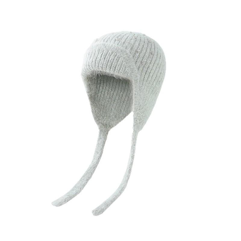 Autumn and winter new diamond-encrusted pearl plush thickened wool hat knitted pullover hat warm autumn and winter women's hat