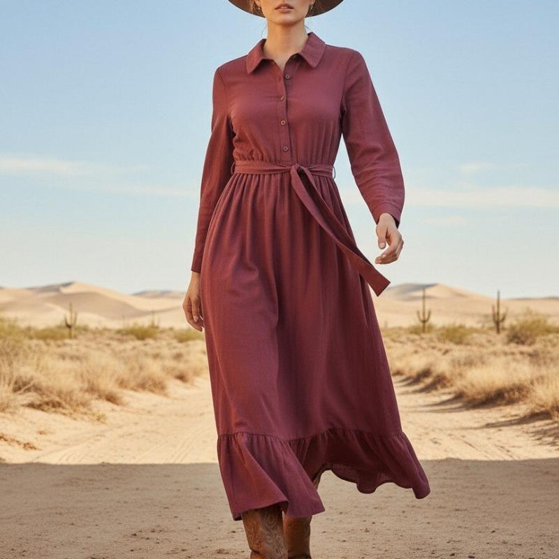 Women Vintage Bohemian Long Sleeve Long Casual Maxi Dress