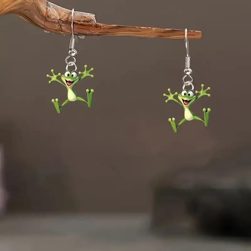 Cute and Funny Frog 2D Acrylic Earrings Fun Creative Design Animal Earrings