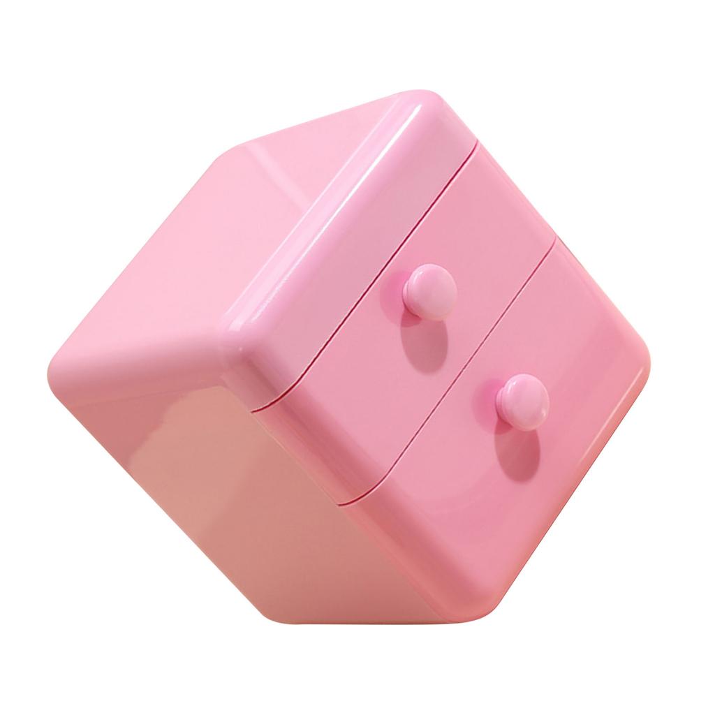 Desk Storage Box with 2 Drawers and   Lid Plastic Cute     Desktop Jewelry Stationary   for Home Dorm