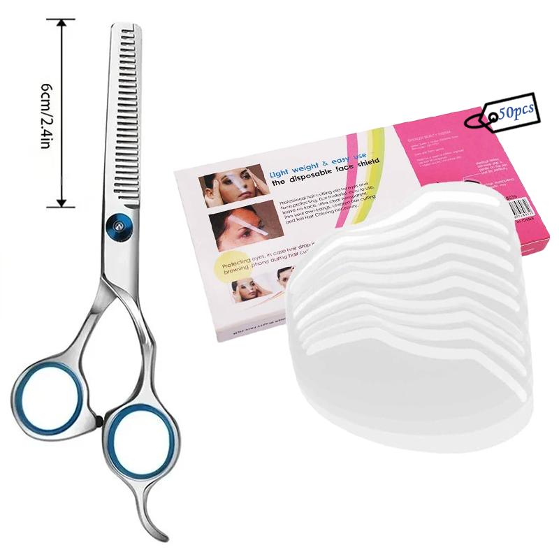50pcs Disposable Haircut Face Shields with Scissors Makeup Shower Face Protector Mask Salon Supplies for Hairdressing