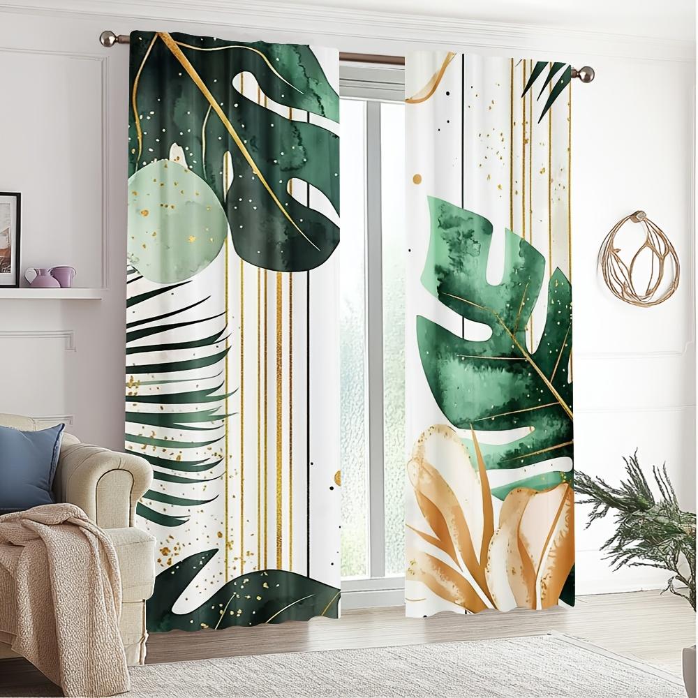 2 Pieces Tropical Monstera Leaf Print Pattern Curtains   Polyester Fabric   Suitable for Bedroom Living Room Decoration
