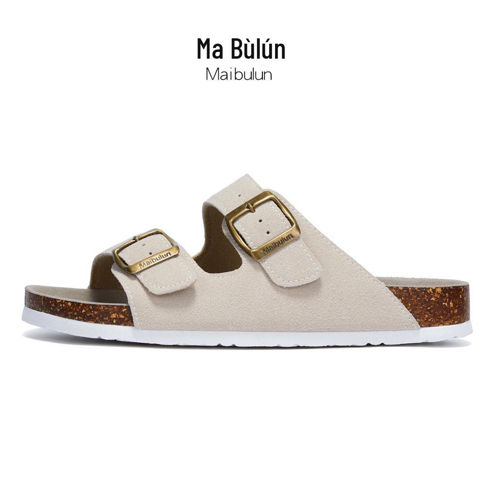 Maibulun Unisex Kork Anti-Rutsch Hausschuhe - Mattes Leder, Einzelner Riemen, Trendige Sommer Strand- & Hauskleidung