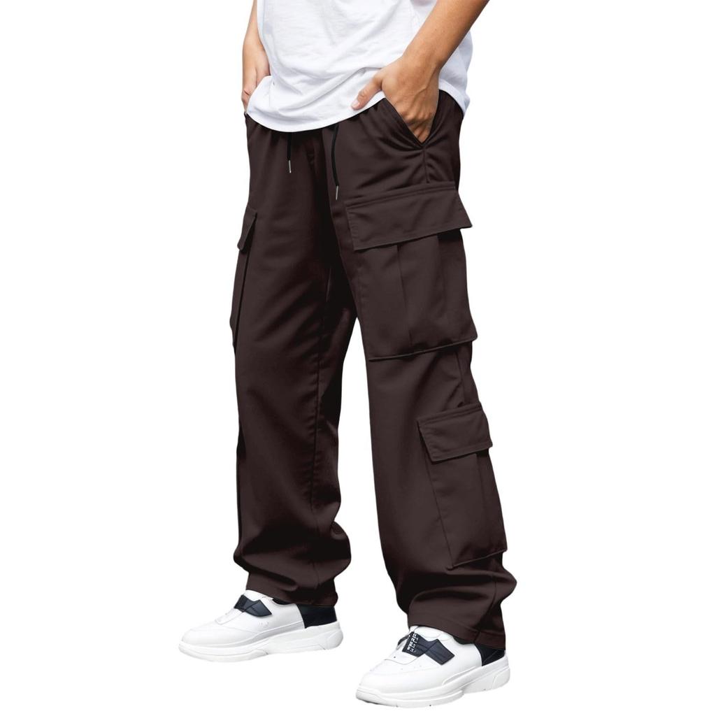 Men's Multi-Pocket Cargo Drawstring Hiking Pants, Loose Fit Casual Athletic Trousers