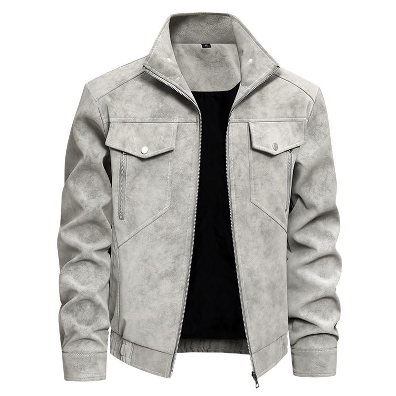 Men's Genuine Leather Stand Collar Jacket - Trendy, Versatile, Business Casual Motorcycle Outerwear