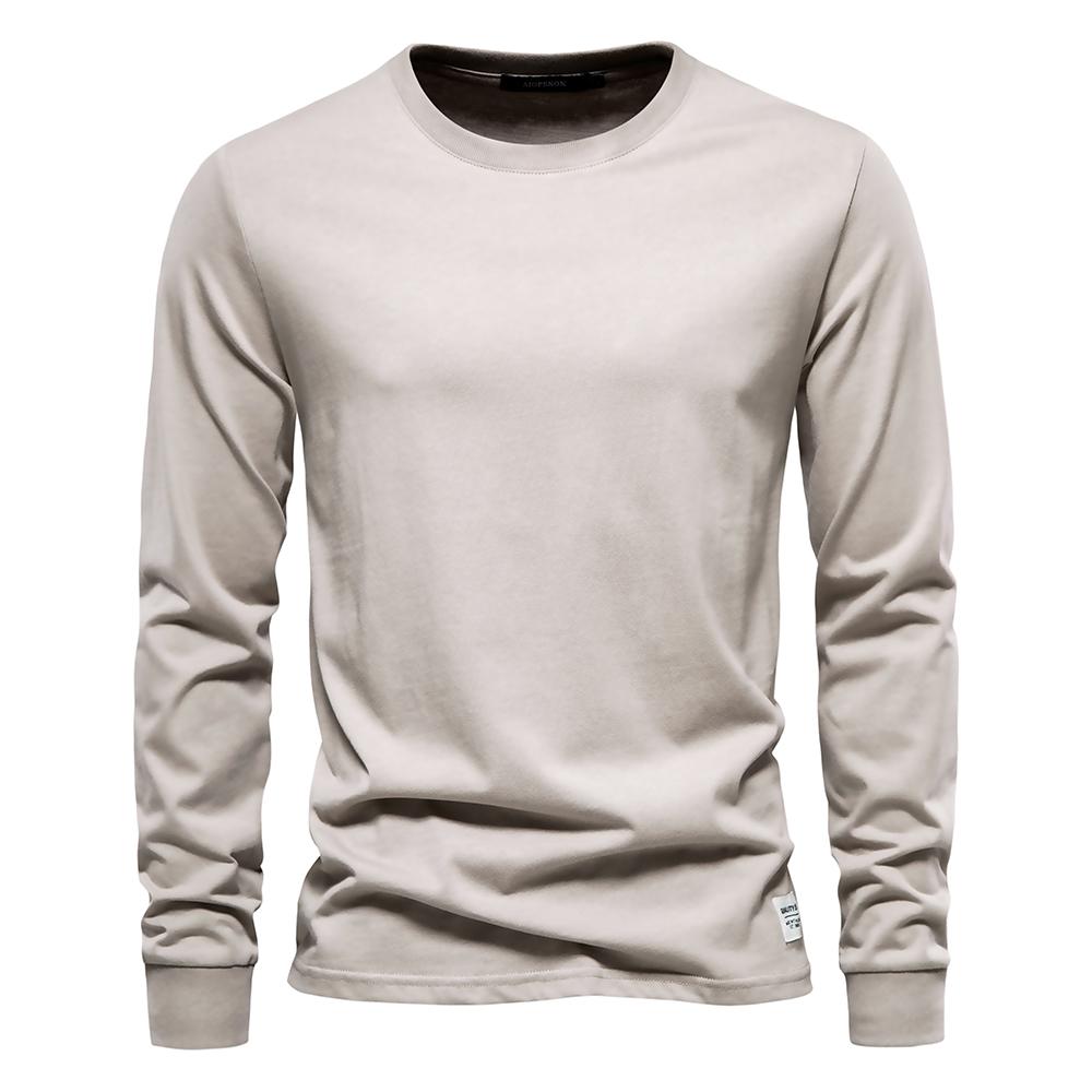 Solid Color Cotton T Shirt Men Casual O-neck Long Sleeved Mens Tshirts New Autumn High Quality Colorful T-shirt For Men
