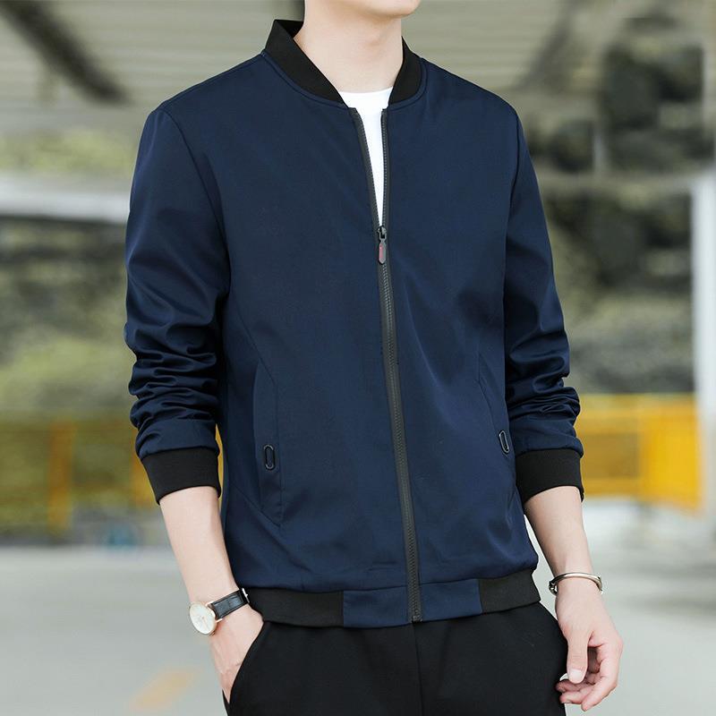 Summer Casual Men's Jacket Solid Color Outside Wear Regular Long-sleeved Youth Trendy Stand-up Collar Jacket