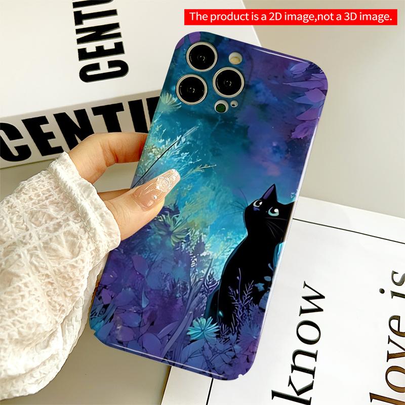 2DFlat Midnight Cat In Dreamy Forest All Inclusive Film Hard iPhone Case, Compatible with iPhone 18 Pro Max 17 16 15 14 13 12 11