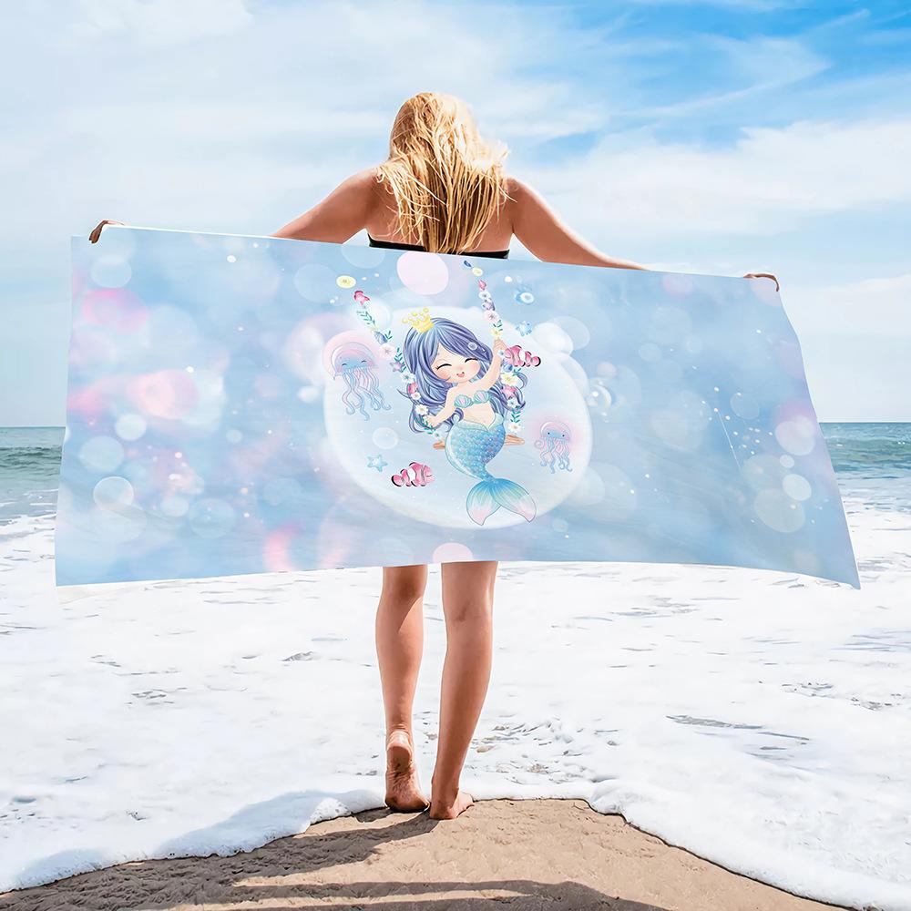 Children Girl Mermaid Beach Towel Purple Girls Seaside Quick-Drying Bath Towel Microfiber Towel Quick-Drying Pool