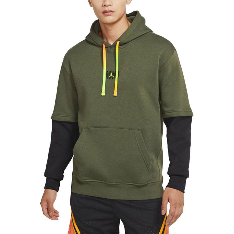 Jordan MVP Sweatshirts Men s Khaki/Black/Electronic Green Hooded Moderate Mock Two Piece DV1598-325 S