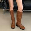 Calf High Square Head Ballet Flat Heel Long Boot Women'S Knight Boot Leather Version Over Knee Fashion Boot Rubber Sole