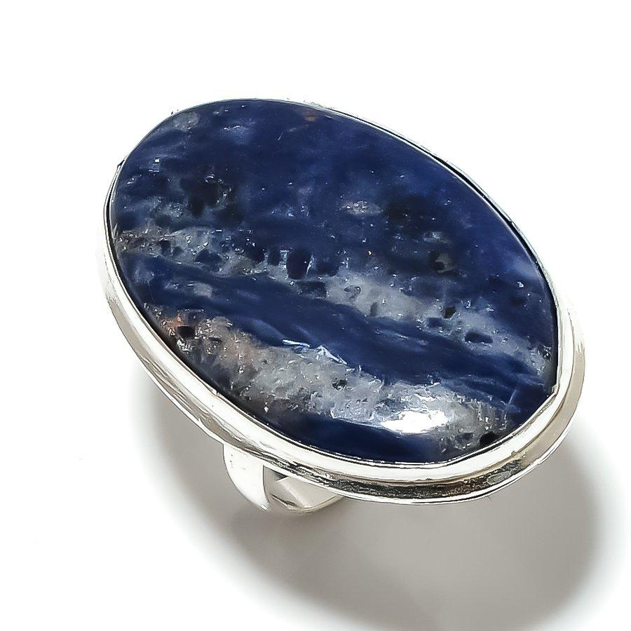 Natural Sodalite Gemstone Handmade 925 Sterling Silver Gift Ring Size 10 O3t51