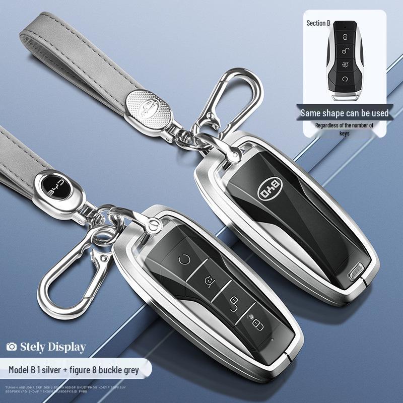 BYD Yuan Pro/Plus Car Key Cover - Genuine Leather Protective Shell with Metal Keychain