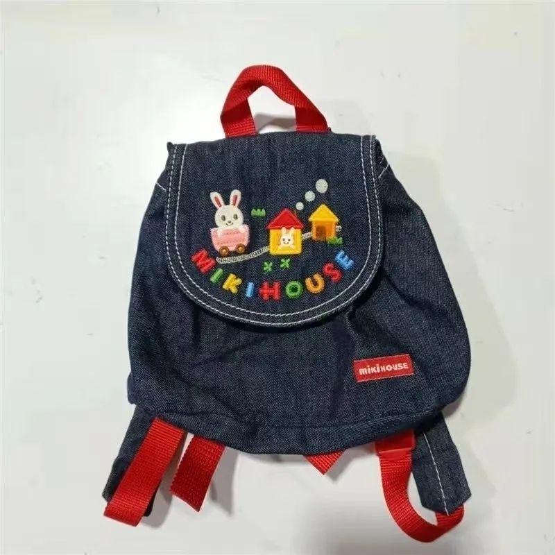 Japanese Miki Kids' Kindergarten Denim Backpack with Embroidery - Canvas School Bag for Boys and Girls