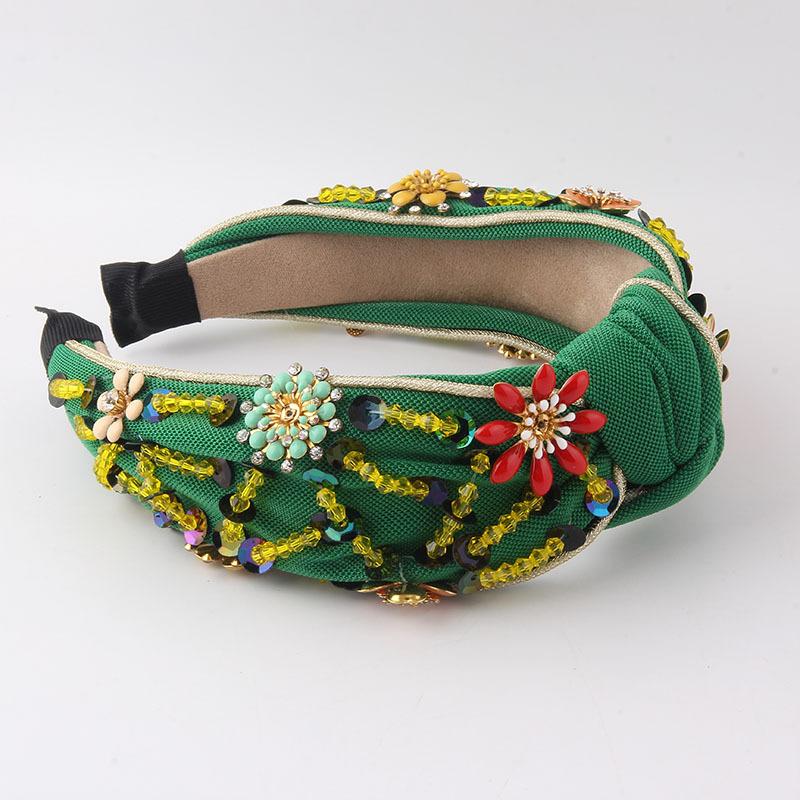 Sponge Green Crystal Rhinestones Hairband For Women Luxury Bohemian Fashion Headband Temperament Wedding Party Accessoories