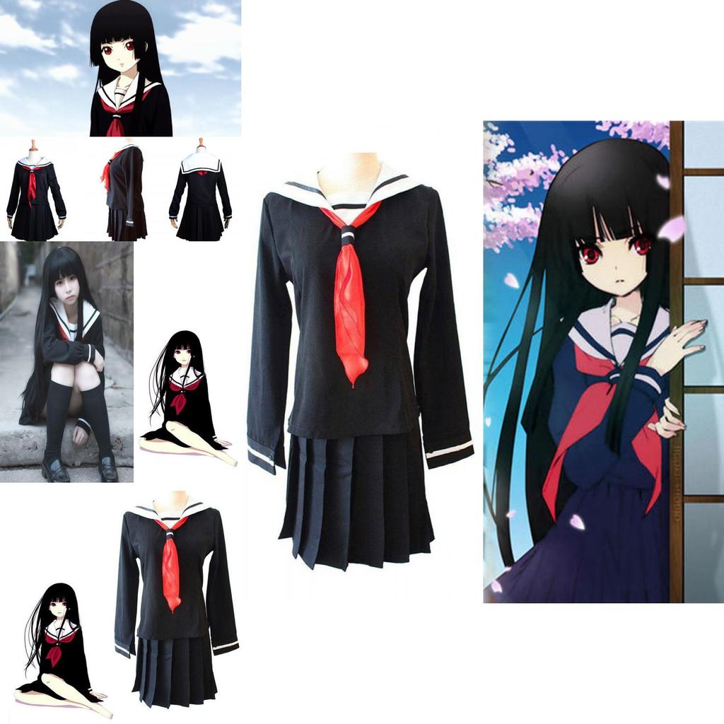 תחפושת קוספליי של איינמה איי, נערת הגיהינום, תחפושת יפנית אלגנטית של תלמידה לחגיגות ליל כל הקדושים