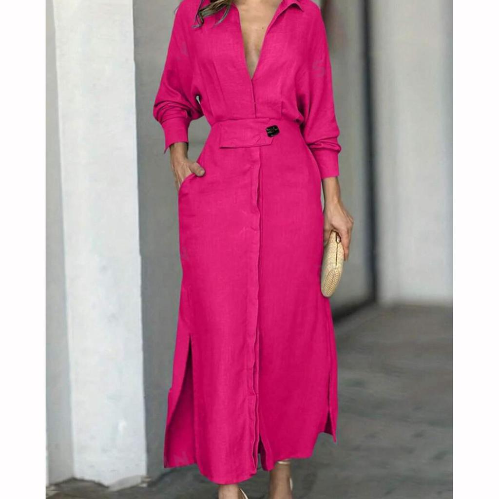 European  American Women's Blue Dress Elegant Temperament Spring Summer Commuter Long Sleeved