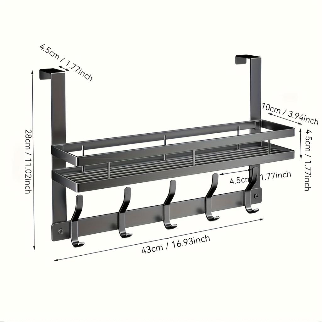 [Door Organizer Rack] Heavy-Duty Metal Over-the-Door Organizer Rack - Space-Saving Door Storage Shelf, Easy Installation, Hooks for Hanging Bags, Hats