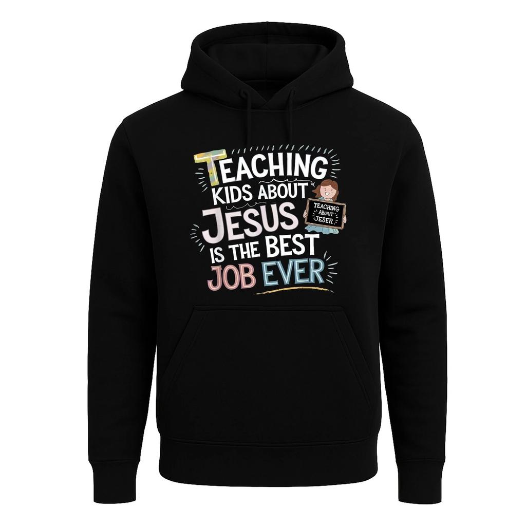 Teaching Kids About Jesus Graphic Art Sweatshirt Party Funny Hood Mens Hoodie