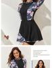 2025 European American Print Sun Protection Two-Piece Surf Swimsuit with Long Sleeve Skirt Style