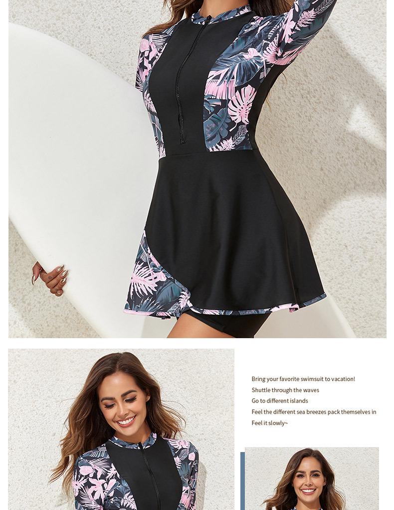 2025 European American Print Sun Protection Two-Piece Surf Swimsuit with Long Sleeve Skirt Style