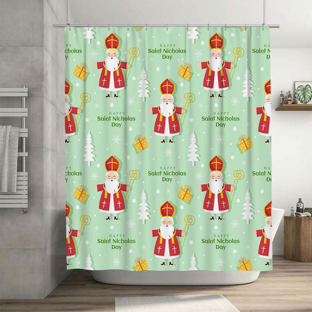 Decorative Shower Curtain Christmas Gift Present Happy Saint Nicholas Day Gift Set for Bathroom