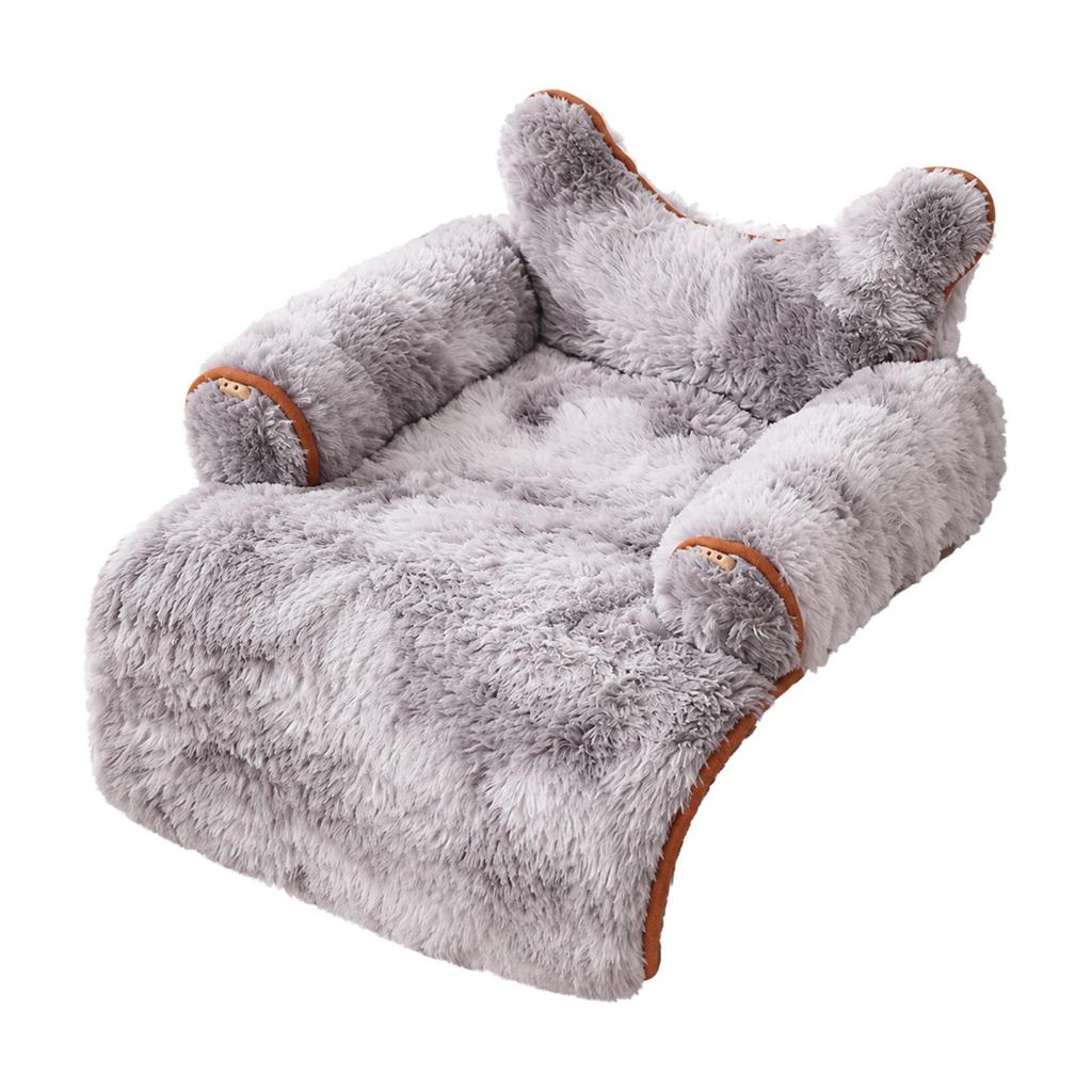Soft Pet Bed with Bolsters Padded Textured Velvet Couch Cover Bolster for Cat