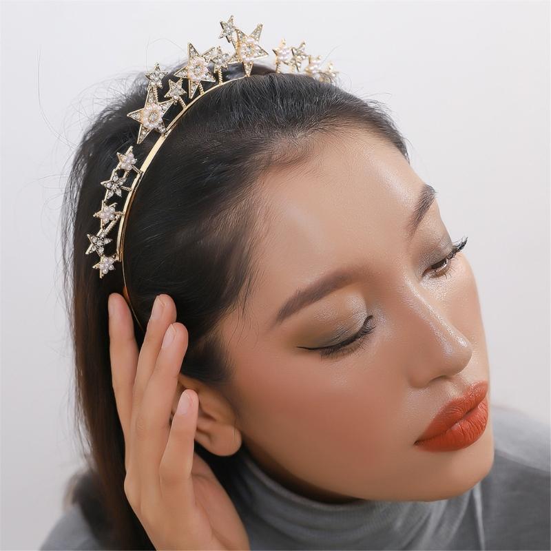 Rhinestones Star Headband for Women Evening Party Gathering Shimmering Star Hairband Theme Party Electroplate Headwear