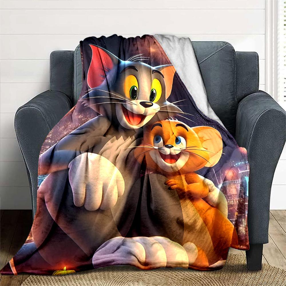1pc Tom and Jerry Flannel Blanket Soft Warm Throw for Home, Office, Travel, All-Season Cozy Bedding GiftL1118