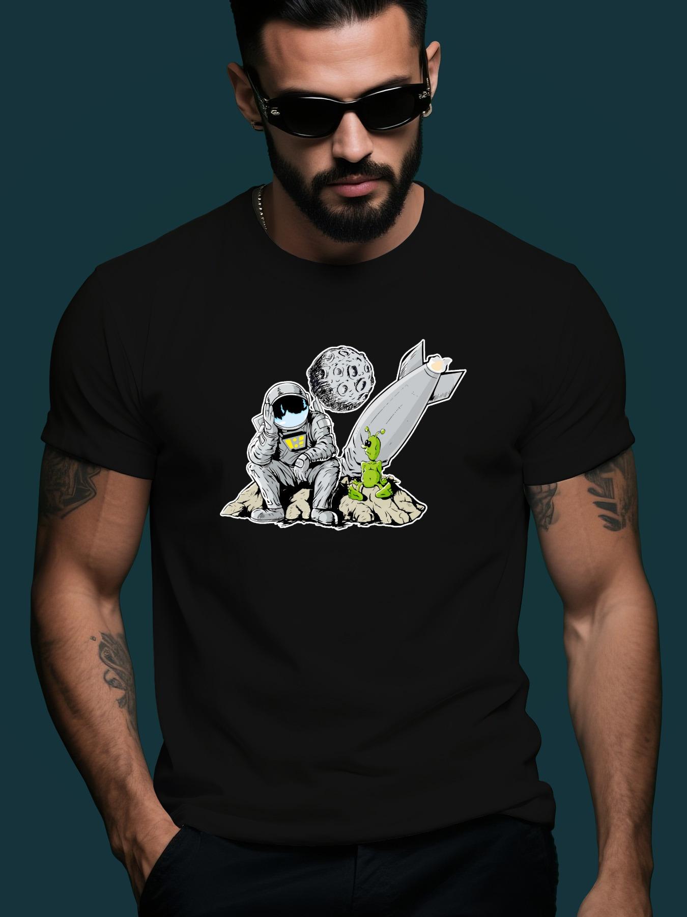 Astronaut and Alien Print Trendy Streetwear Summer Casual... L