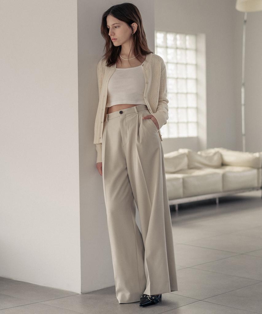 HARDCORE HAPPINESS Classic Single-Pleat Maxi Wide Slacks_Light Beige