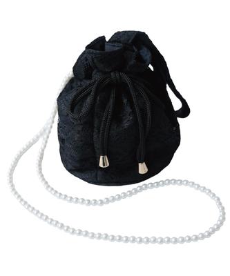 ON NISHIKI Lace Drawstring Bag, Perfect for Yukata, Kimono, Jinbei, and Other Japanese Clothing, with a Round Bottom and Floral Lace Detail, One Handl